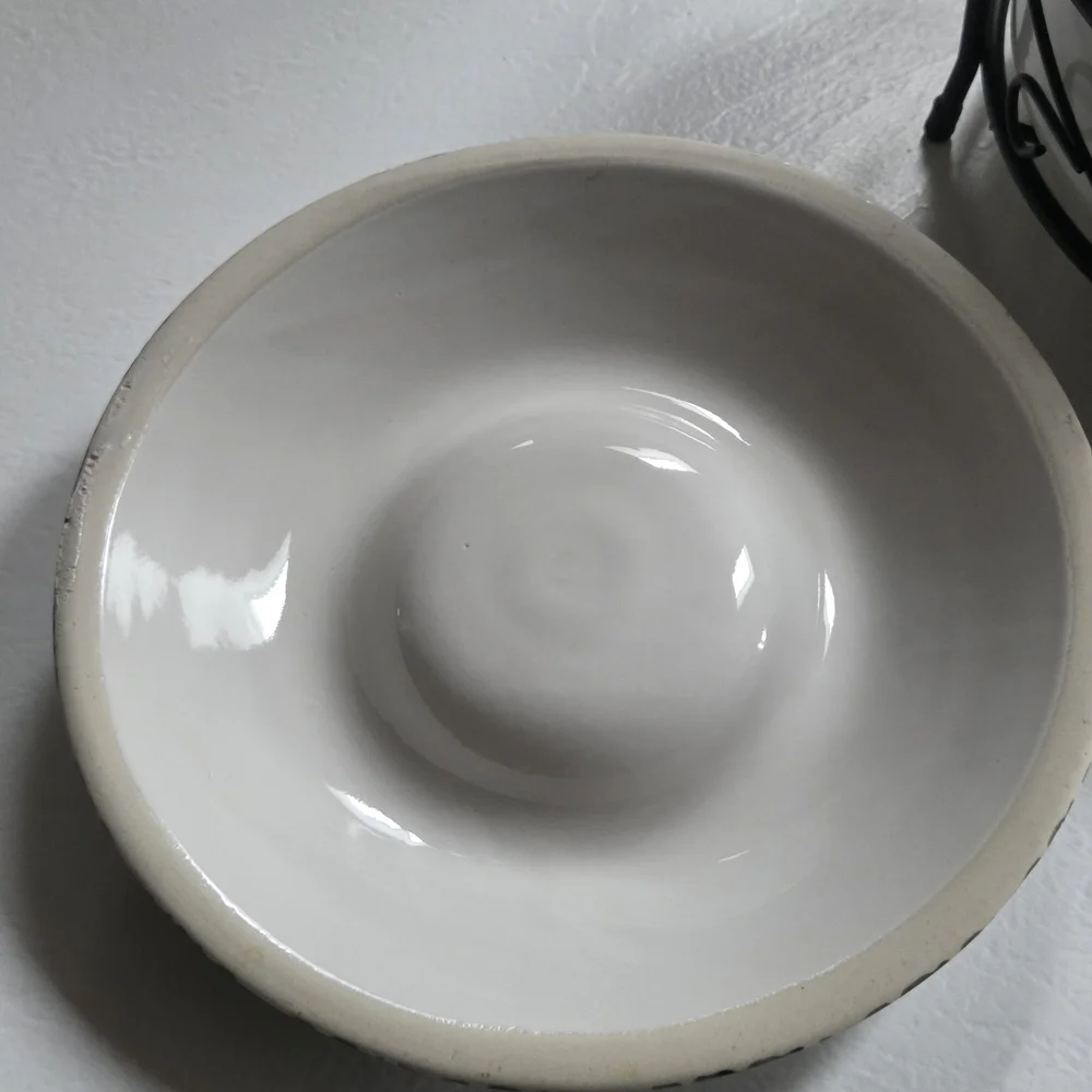 Vintage Green & White Heavy Farmhouse Style Heart Ceramic Casserole w/ Stand